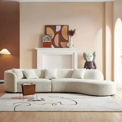 Luxury Modern PU Wood Furniture Soft Boucle Special Shaped Modular Couch Set Cashmere White Design For Living Room Hotel Villa
