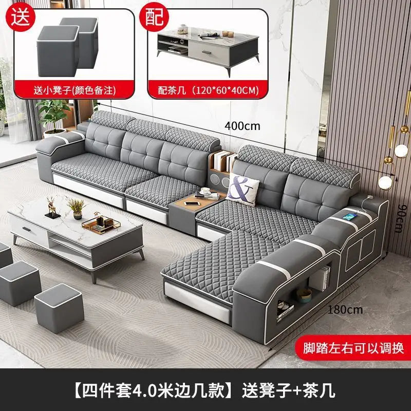 Modern leave-in multi-functional sofa, simple size, detachable and washable fabric sofa combination U-shaped sofa living room