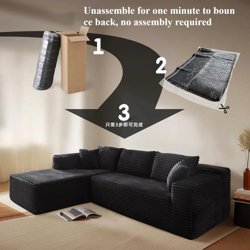 104" for Living Room Vacuum Compression Sofa Sectional Couch with L-Shape Modern Chaise Modular Cloud Sofa Couches Bed Bedroom