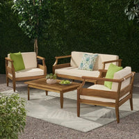 Outdoor Acacia Wood Lounge Armchair with Water Resistant Cushion, Modern Club Chair for Garden Patio Backyard Poolside