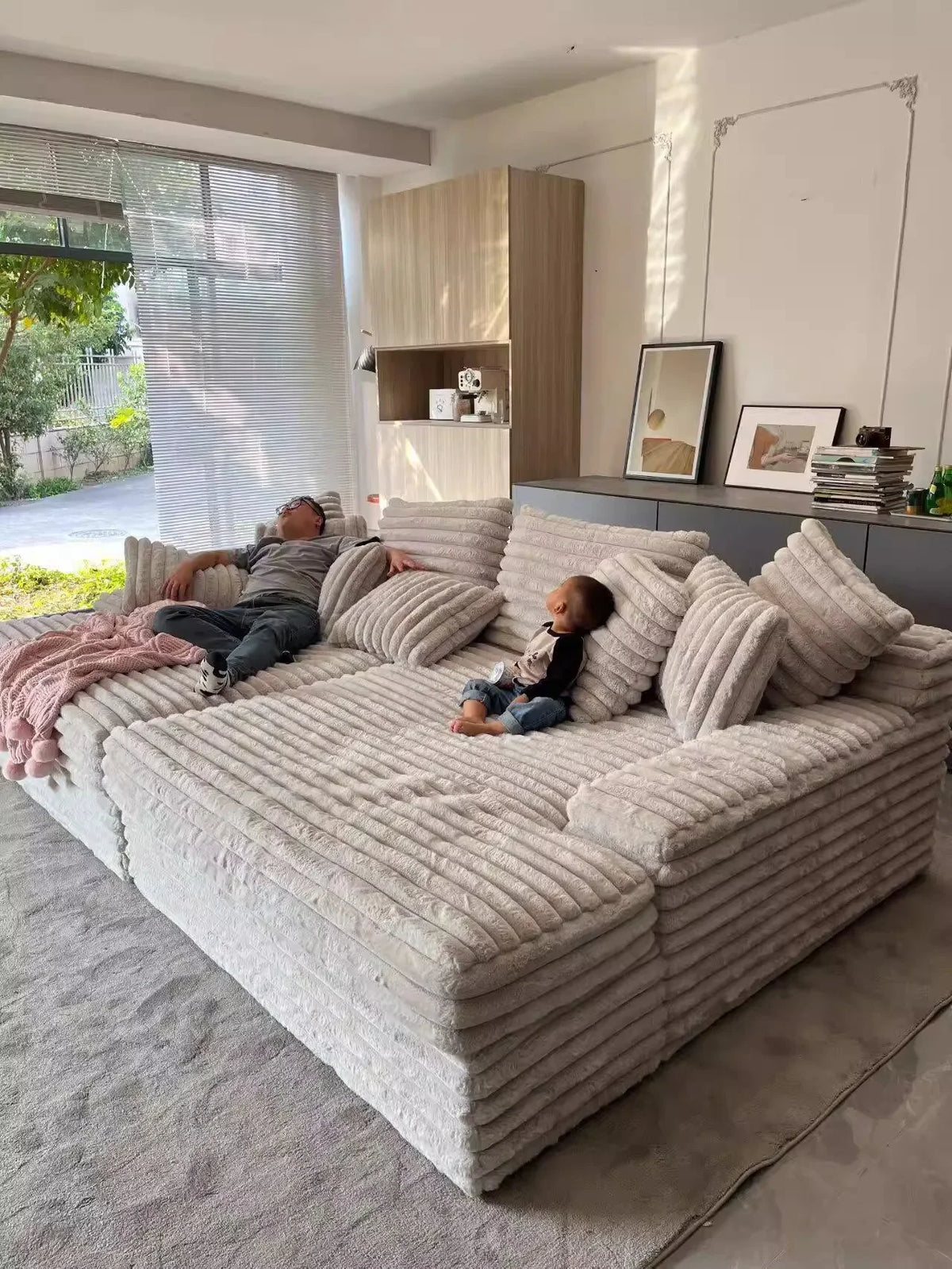 Designer Lazy Sofa Thick Corduroy Cloud Design Extra Wide Seat Depth Vacuum Compressed Packaging Combining Style Practicality