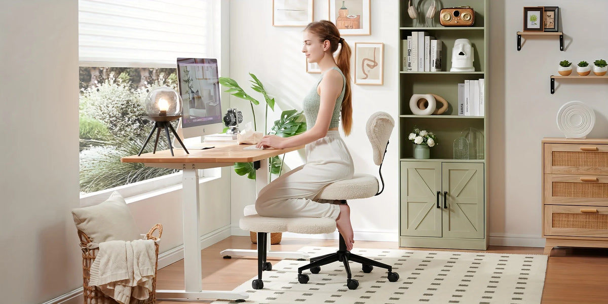 Ergonomic cross-leg office chair,360°rotating stool,height-adjustableseat,lumbar support,extremely comfortablemeditation chair,