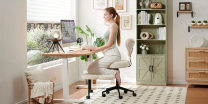Ergonomic cross-leg office chair,360°rotating stool,height-adjustableseat,lumbar support,extremely comfortablemeditation chair,