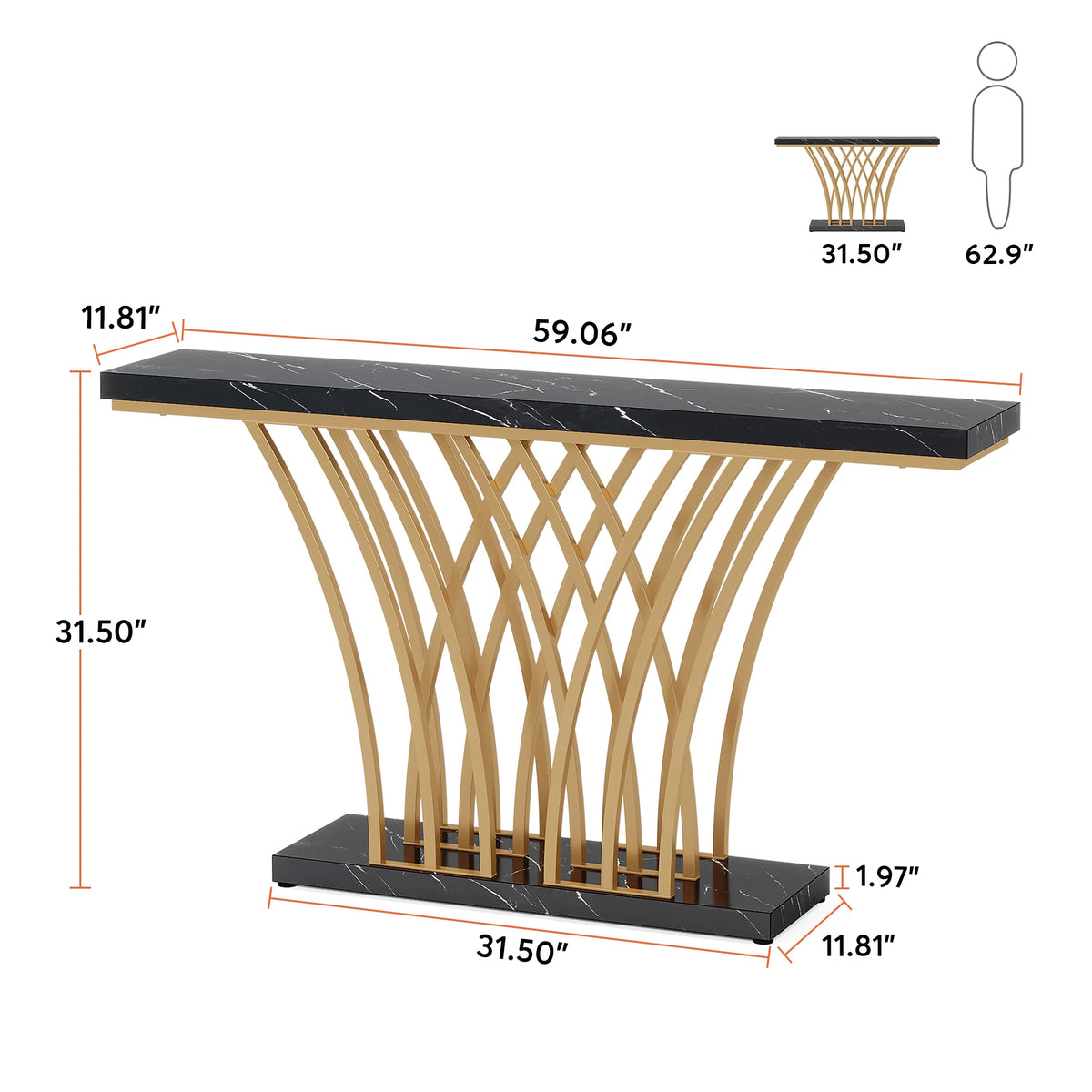 Tribesigns 59 inch Gold Console Table, Modern Entryway Table with Grid-Shaped Metal Base for Entrance, Hallway, Entryway