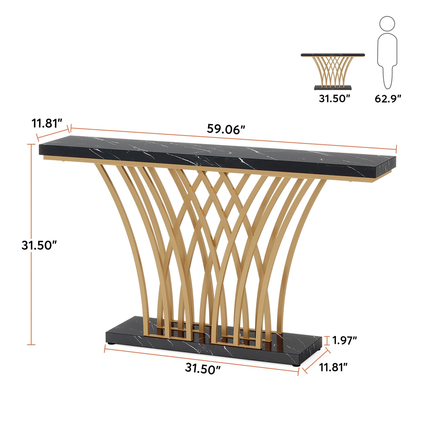 Tribesigns 59 inch Gold Console Table, Modern Entryway Table with Grid-Shaped Metal Base for Entrance, Hallway, Entryway