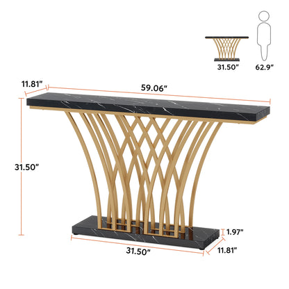 Tribesigns 59 inch Gold Console Table, Modern Entryway Table with Grid-Shaped Metal Base for Entrance, Hallway, Entryway