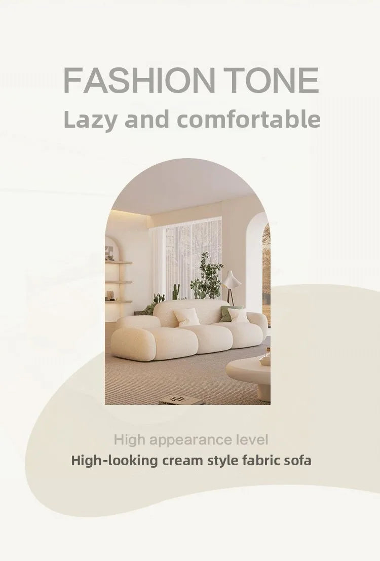 Simple living room, modern cream style, rental house, fabric sofa, straight row light luxury, bedroom sofa
