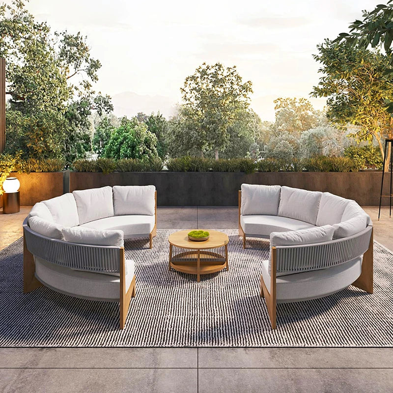 Designer Round Outdoor Sofas Combination Nordic Solid Wood Open-air Lounge Chair Home Patio Furniture Leisure Garden Sofa Chair