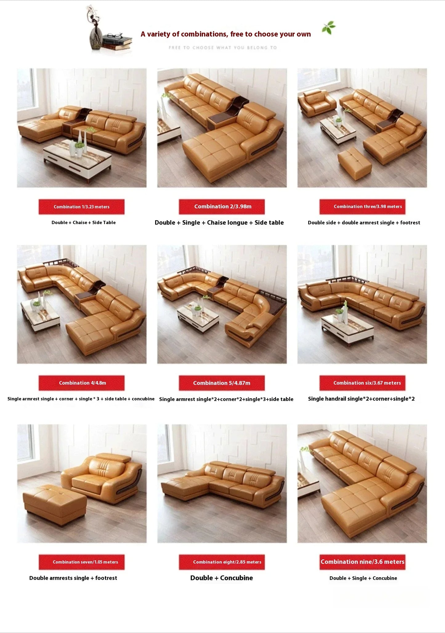 MANBAS Premium Italian Genuine Leather Sofa Sets Big Sectional Couch Living Room Sofas With Adjustable Headrests Home Furniture