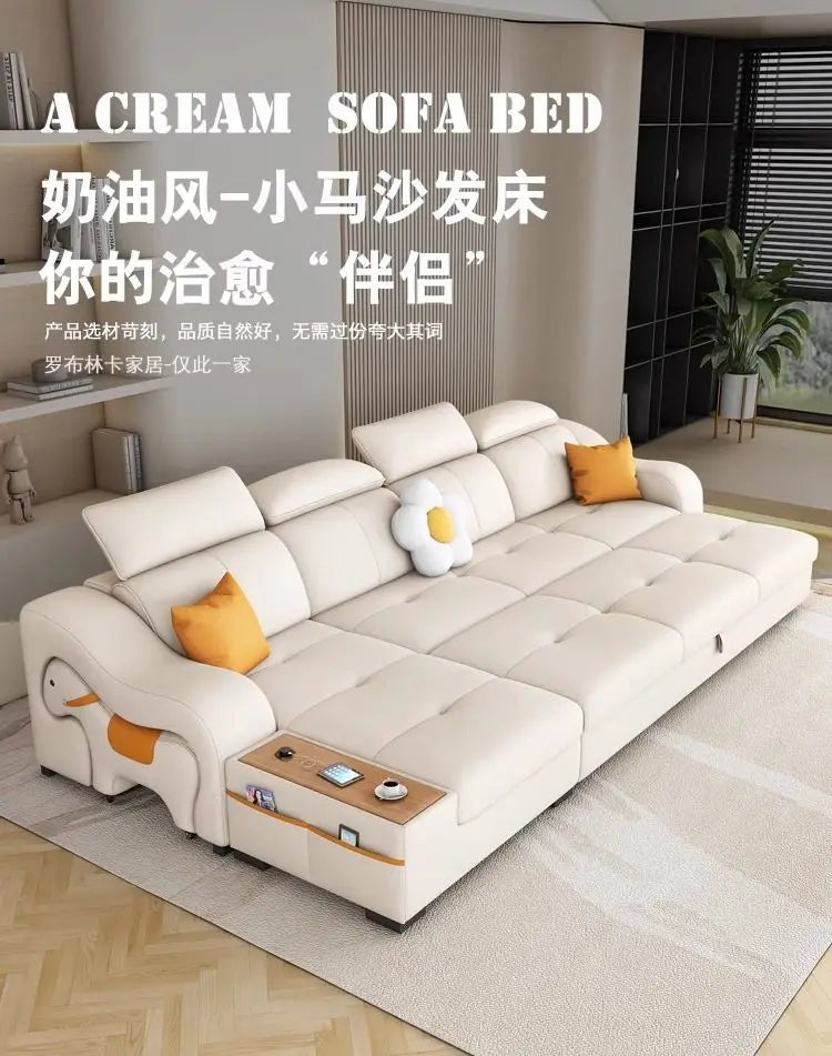 custom. [Official Genuine] Yisheng Scratch Leather Sofa Bed Dual-use Foldable Multifunctional Small Apartment Livin