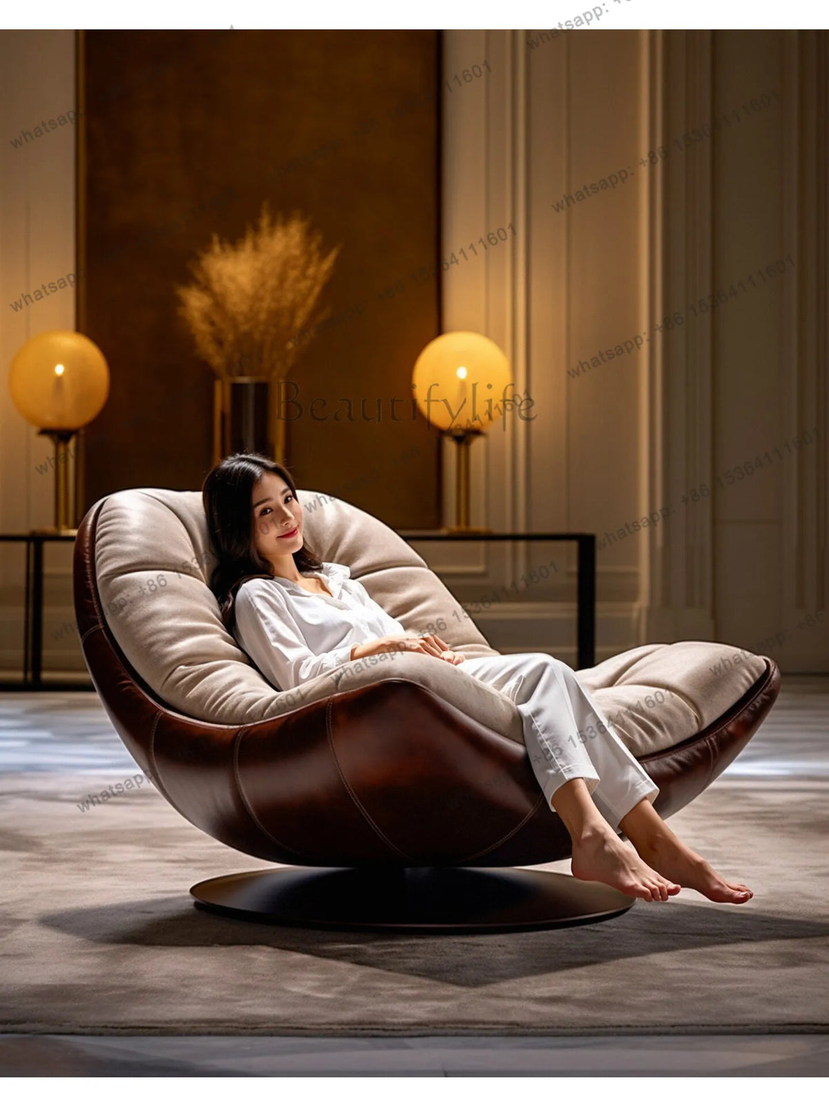 Italian minimalist rotating single sofa fabric single chair medieval leisure chair