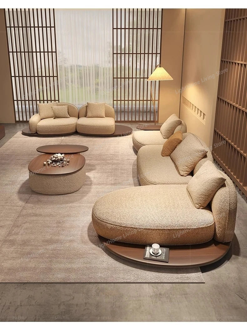 Living Room Coffee Table Designer Creative Three-person Log Style Furniture Modern Simple Modern Morocco Fabric Sectional Sofas