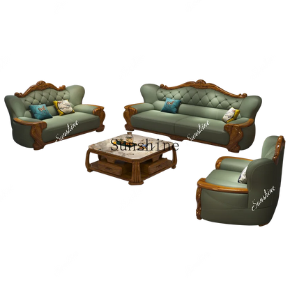 European ebony leather sofa Chinese 1234 living room combination  FT