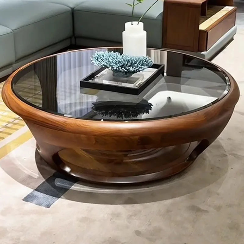 Table basse en verre Unique, transparente, moderne, en bois, pour salon, ronde, Antique, Mesa auxiliaire, meubles de Style chinois