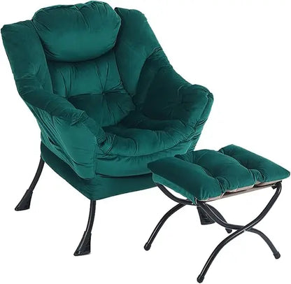 Lazy Chair with Ottoman, Modern Accent Leisure Upholstered Lazy Sofa , Contemporary Lounge Reading Chair with Armrests