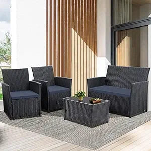 7-Piece Outdoor Patio Furniture Set: Wicker Sectional Sofa with Rattan Modular Conversation Area and Cushions