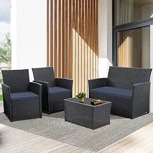 7-Piece Outdoor Patio Furniture Set: Wicker Sectional Sofa with Rattan Modular Conversation Area and Cushions