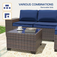 6-Piece Patio Furniture Set with Glass Top Tea Table, PE Rattan Wicker Conversation Set, Washable Cushions, Outdoor Patio
