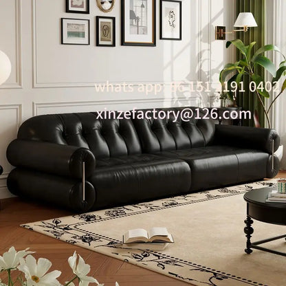 Customizable  leather sofa small apartment living room home apartment medium antique style old brown straight row French sofa