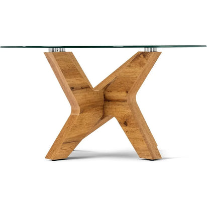 Round Glass Coffee Table, 31.5 in Clear Accent Table Cocktail Table with MDF Leg and Tempered Glass Top