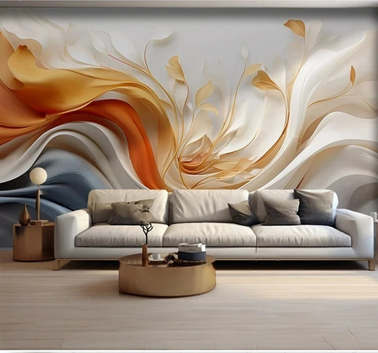 MU8751 Custom Creative high-end Chinese abstract ribbon feather sofa living room and bedroom  background wall paper mural