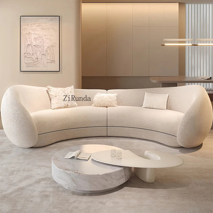 Simple cream living room sofa special-shaped semi-circular moon cashmere fabric sponge filling set