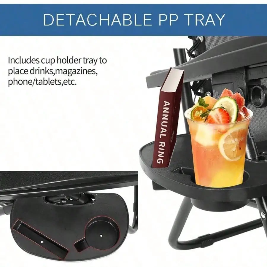 Chair Zero Gravity Lounge Chairs Outdoor Adjustable Reclining Steel Mesh Folding Recliner For Pool Beach With Pillows, Cup Tray