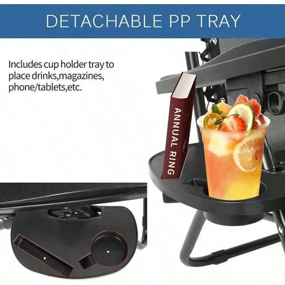 Chair Zero Gravity Lounge Chairs Outdoor Adjustable Reclining Steel Mesh Folding Recliner For Pool Beach With Pillows, Cup Tray