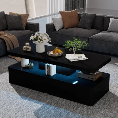 Modern LED Coffee Table, 40" Living Room Tables with 16 Colors LED Lights, Double-Layer Design, Stylish Coffee Tables