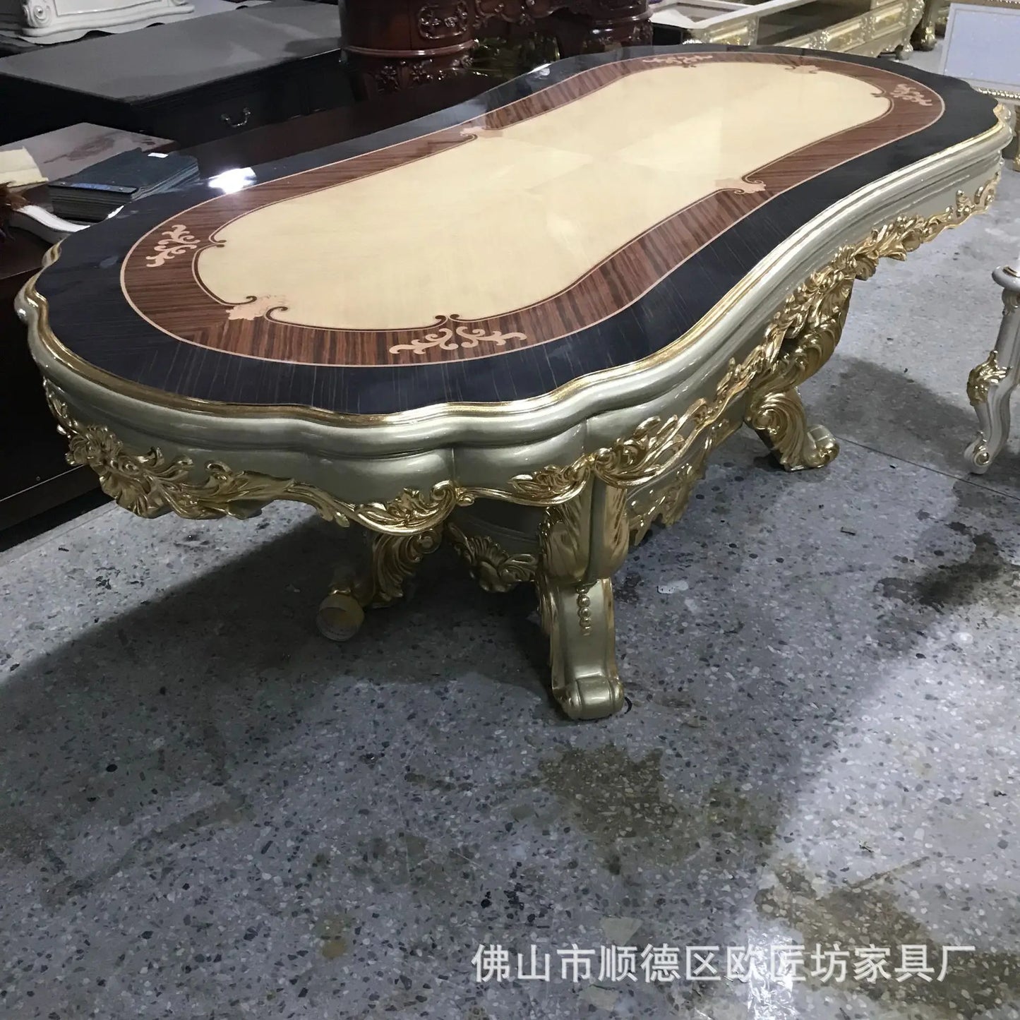 Solid wood dining table and chair combination size household, European style, carved