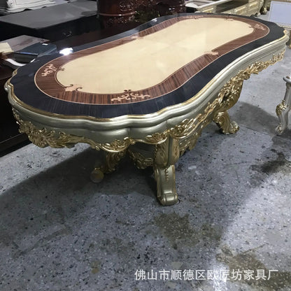 Solid wood dining table and chair combination size household, European style, carved