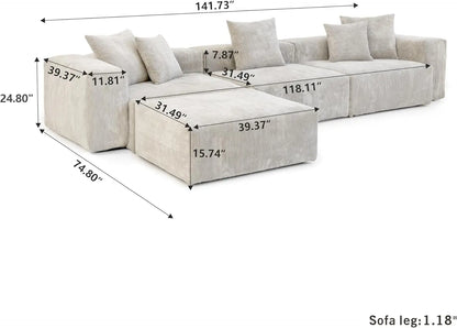 DIGGERA 181" Oversized Compressed Sofa Boneless Couch Modular Sofas for Living Room Huge 4-Seats Sectional Couches with Chaise