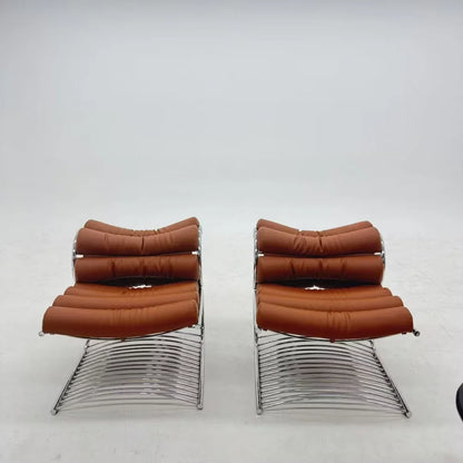 ✿–q Modern Tubular Frame Leather Accent Chair for Premium Law Firm Client Reception Area & Modern Furniture Exhibition Hall