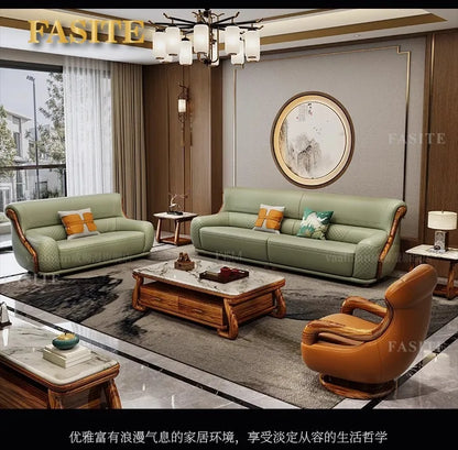 leather sofa new Chinese-style first-layer cowhide European-style solid wood living room corner combination villa