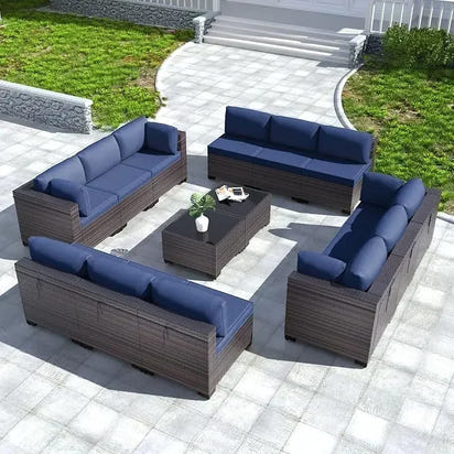 YND6-WQQkulavik 6PCs outdoor furniture set PE Wicker rattan sectional sofa patio conversation sets. navy blue