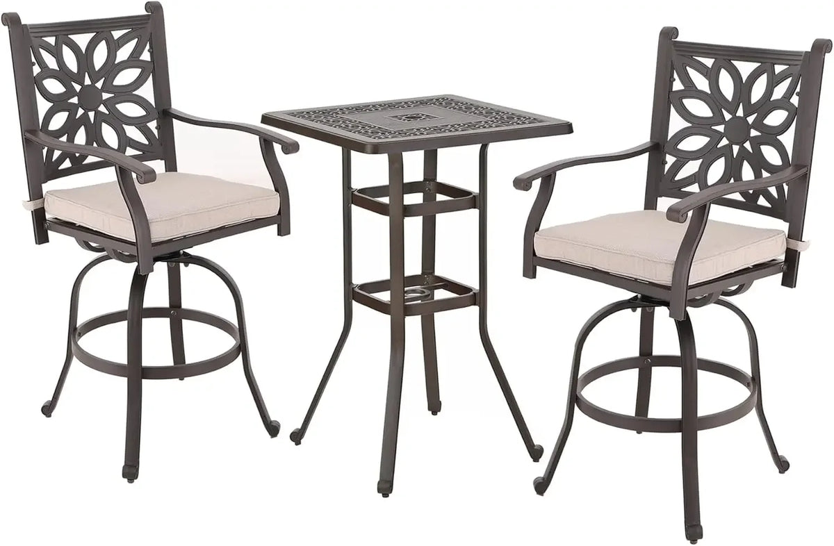 Cast Aluminum Patio Bar Chairs Set of 2, Bar Height Swivel Outdoor Bar Stools Chairs, Counter Height Outdoor Barstools,
