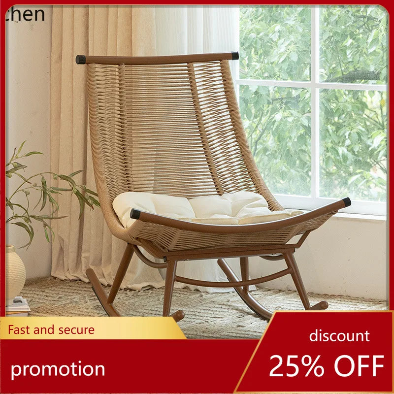Hxl balcony rocking recliner casual outdoor rattan chair adult nap