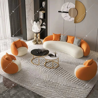 New Design White Long Curved Sofa Luxury Lambswool Fabric Corner Sofa Modern Living Room Upholstery Velvet Sofa Set Furniture
