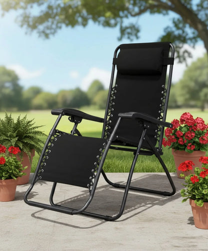 Portable Zero Gravity Folding Recliner Chair for Outdoor Camping Pool Patio with Adjustable Headrest, Black