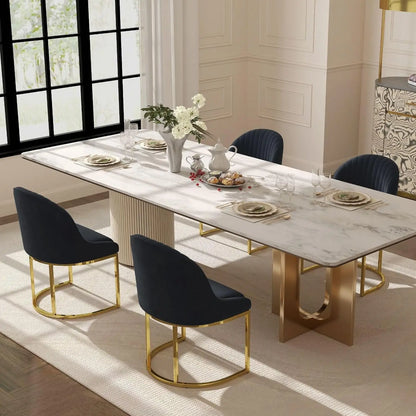 White Chenille Upholstered Dining Chairs Set of 4, Modern Dining Chair with Gold Legs, Kitchen Room Chairs Open Back Barrel Dini