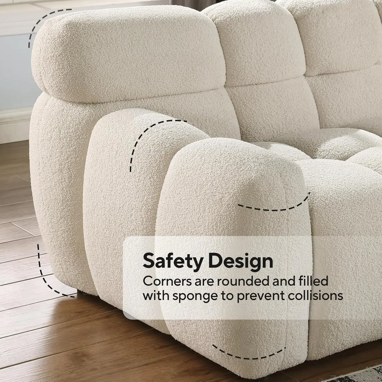 Boucle Sofa for Living Room, Cloud Couch with Solid Eucalyptus Frame & Cloud Pillow, Mid Century Modern Couch -Customized