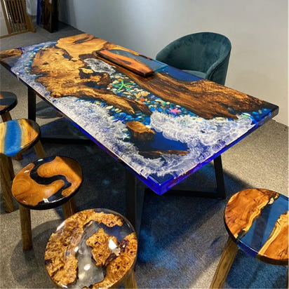 Modern Fashion Creative Living Room Office Epoxy Resin River Solid Wood Table Pattern Customization