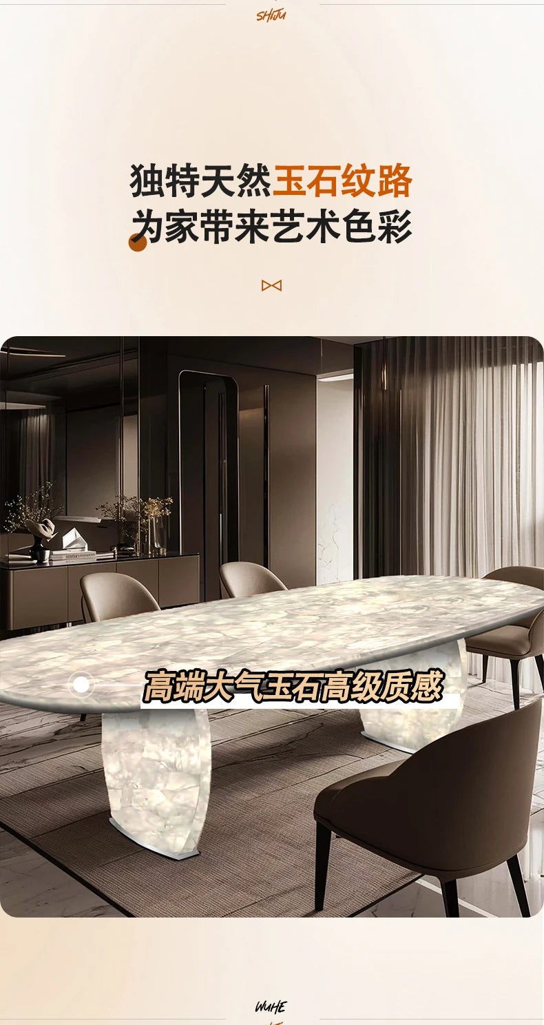 Luminous dining table Jade luxury stone dining table Light luxury large flat-floor villa High-end modern dining table