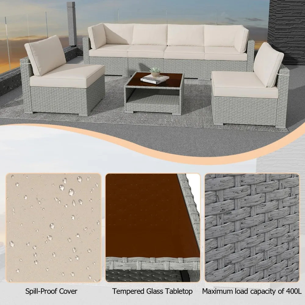 Aluminum Outdoor Sofa,4 Seats Modern Patio Furniture Set,Sectional Sofa Conversation Set with Coffee Table