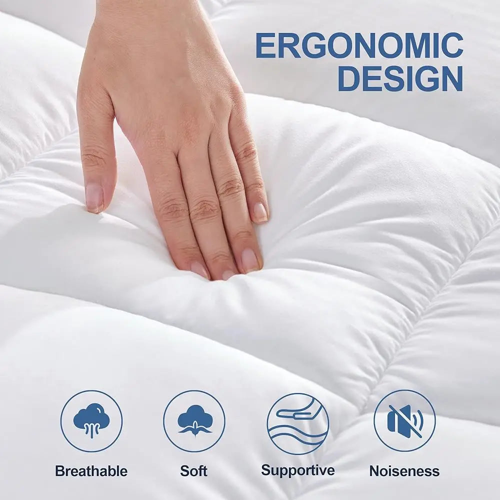 Cloud-Like Mattress Topper, Mattress Pad for Back Pain Relief, Breathable Quilted Fitted Mattress Protector for Hot Sleepers
