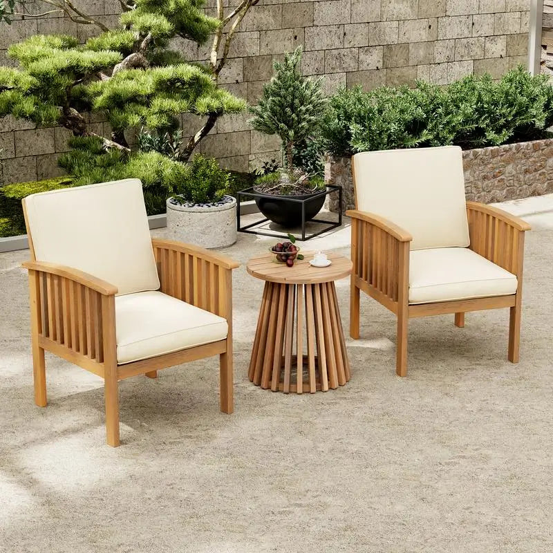 Outdoor Acacia Wood Patio Furniture Set - Modern Club Chair Conversation Set with Side Table for Garden, Patio & Deck (Brown
