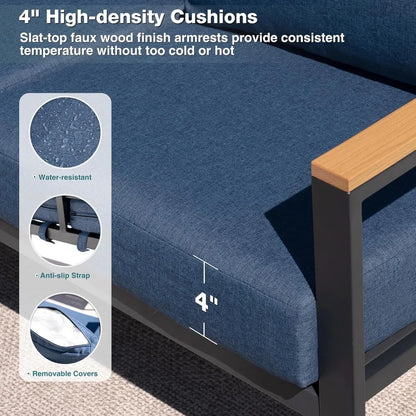 Patio Furniture Set, 4 Pieces Outdoor Patio Furniture with Coffee Table Set, Metal Patio Conversation Sets with Washable