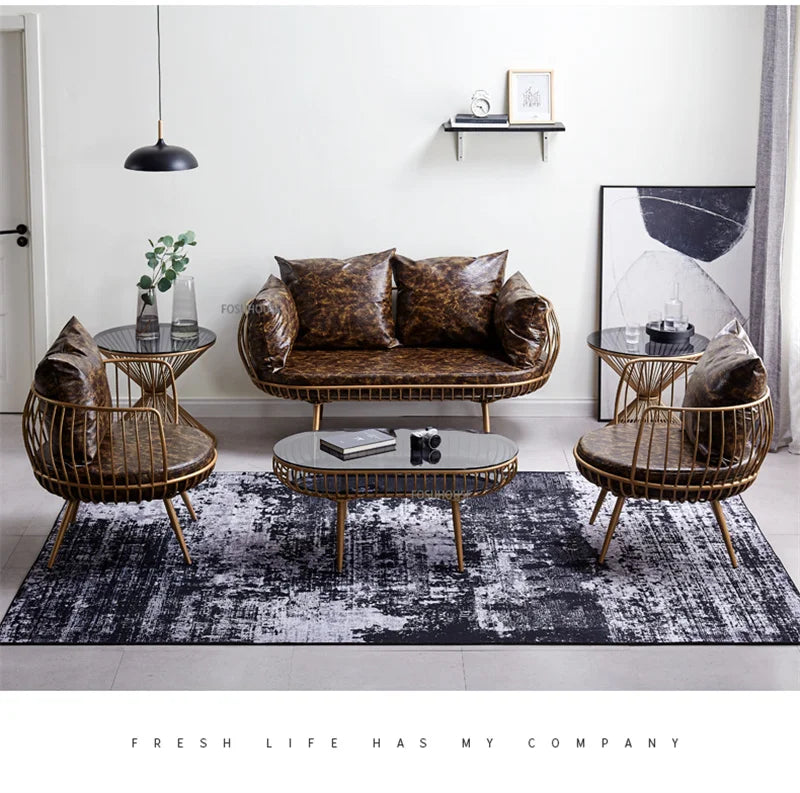 Living Room Furniture Bedroom Light Luxury Minimalist Single Sofa Chair Lounge Chair Nordic Wrought Iron Living Room Chairs