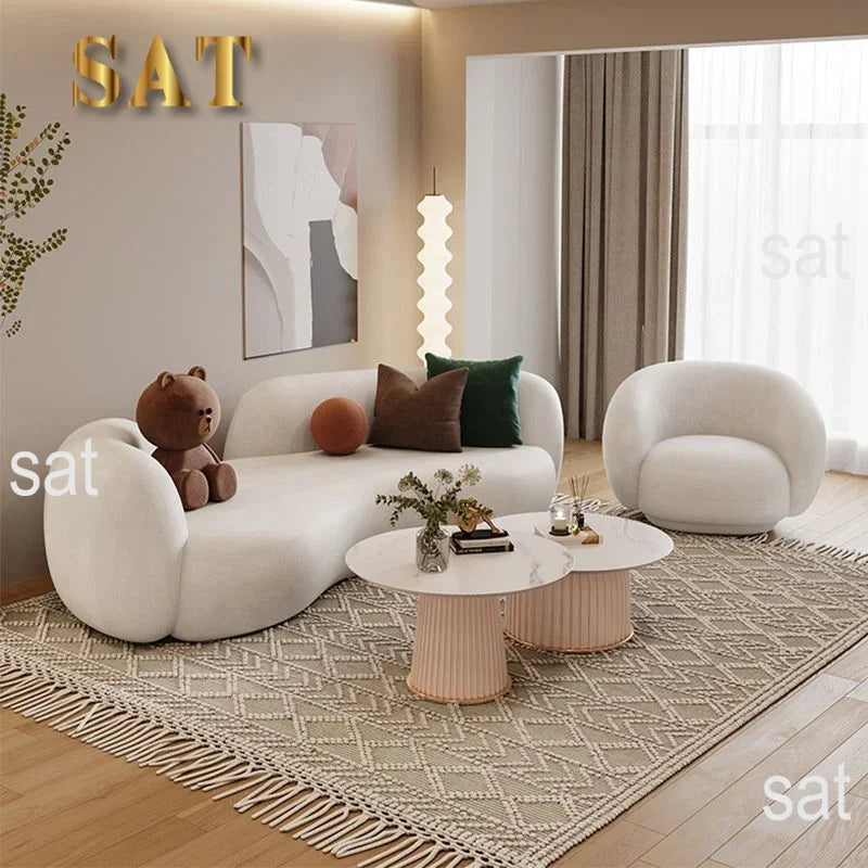 #Nordic modern hotel apartment living room clothing store beauty salon Lamb velvet creative cloth art minimalist sofa 3seats