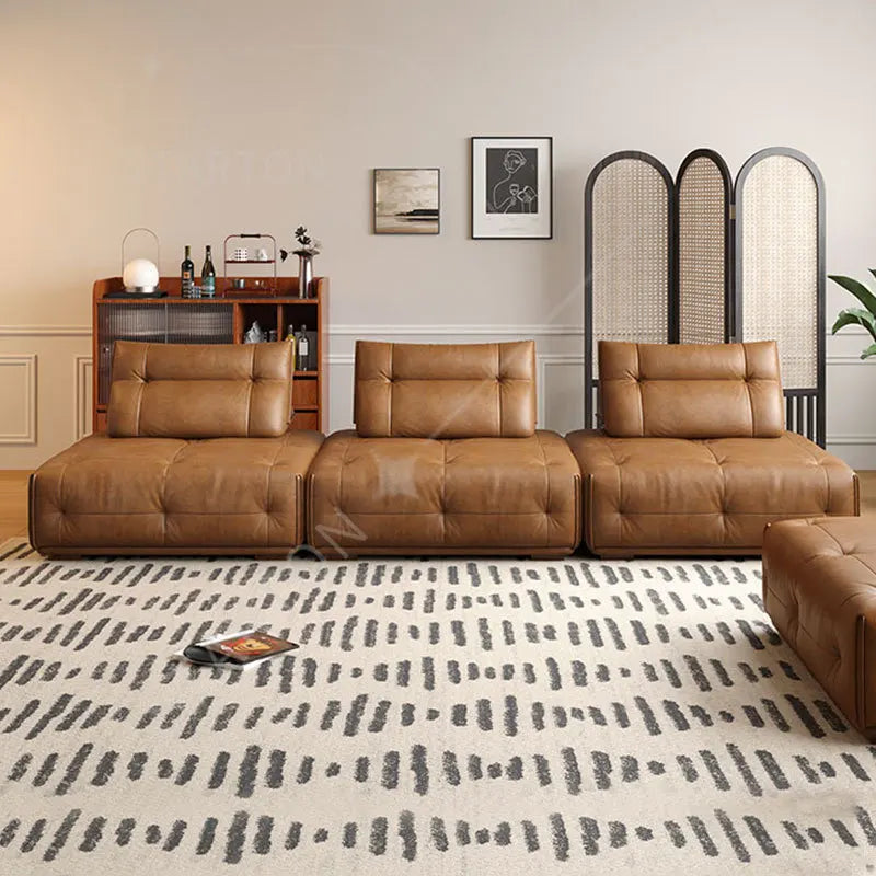 European Living Room Couch, Brown Modular Design, Villa Corner Sectional Style, Double Lounge Leather Canape Salon Furniture